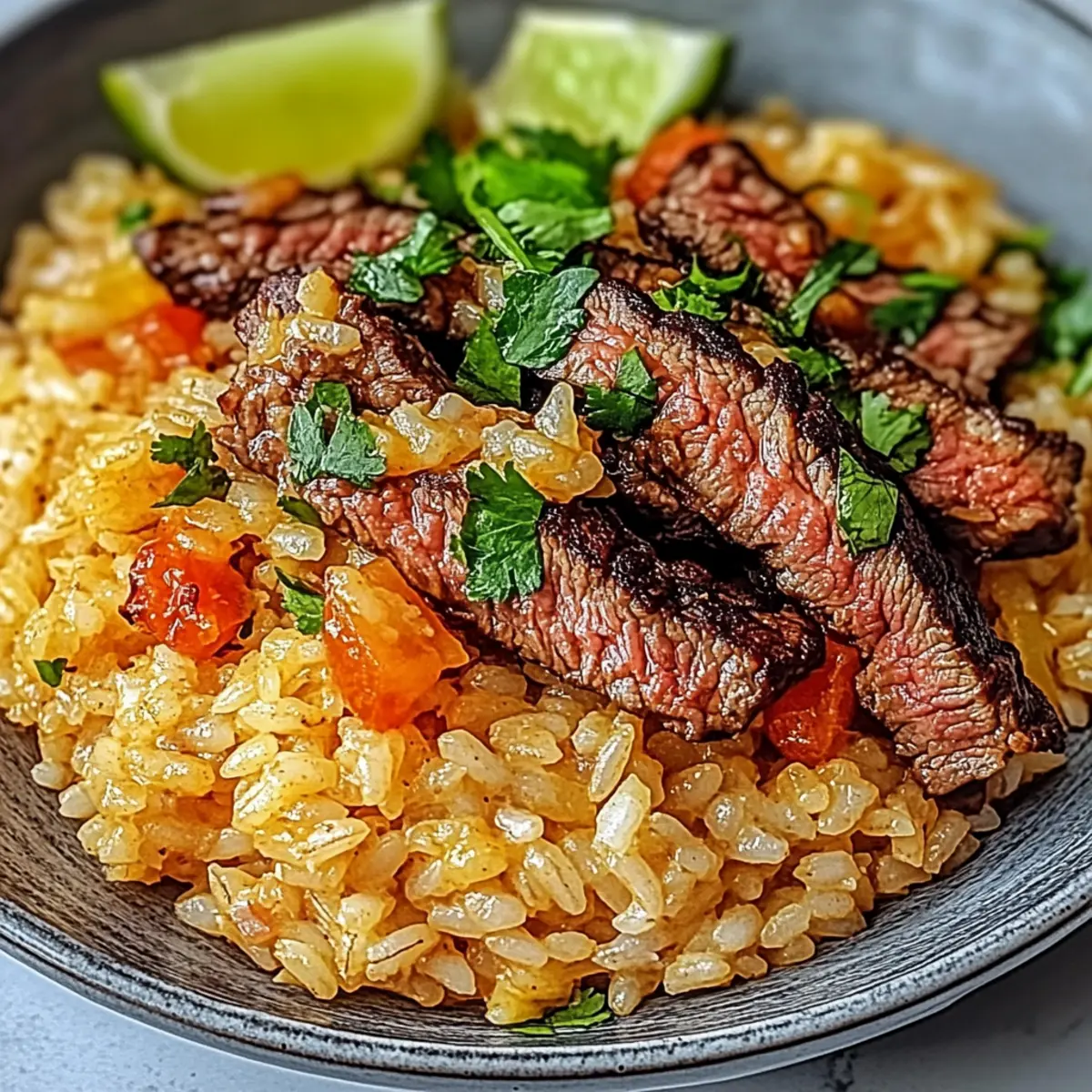Queso Rice with Steak Strips